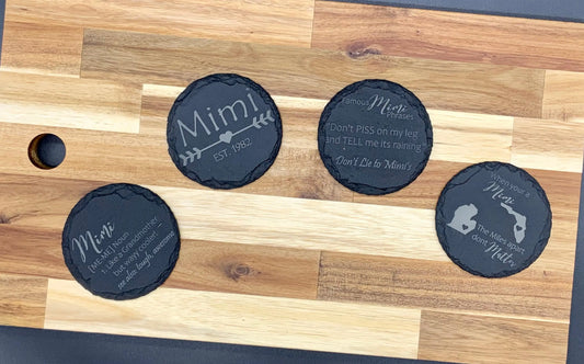 Mimi - Round Slate Coaster Set of 4 AVDC INK